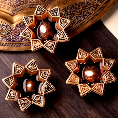 3 Pieces Brass Starry Flower Oil Lamp Diwali Decoration Gift